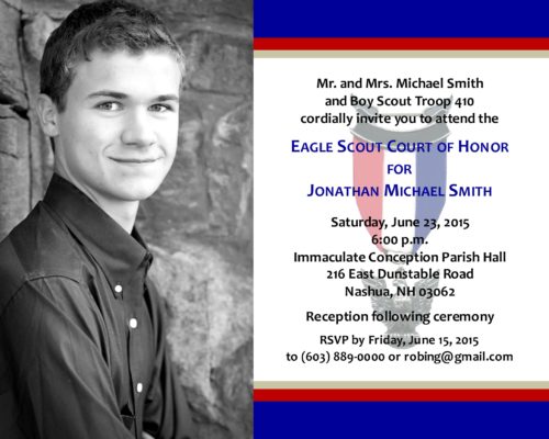Honorable Scout Photo (Blue/White) Eagle Scout Invitation