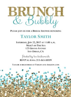 Glitter Shower (Blue/Gold) Wedding Shower Invitation
